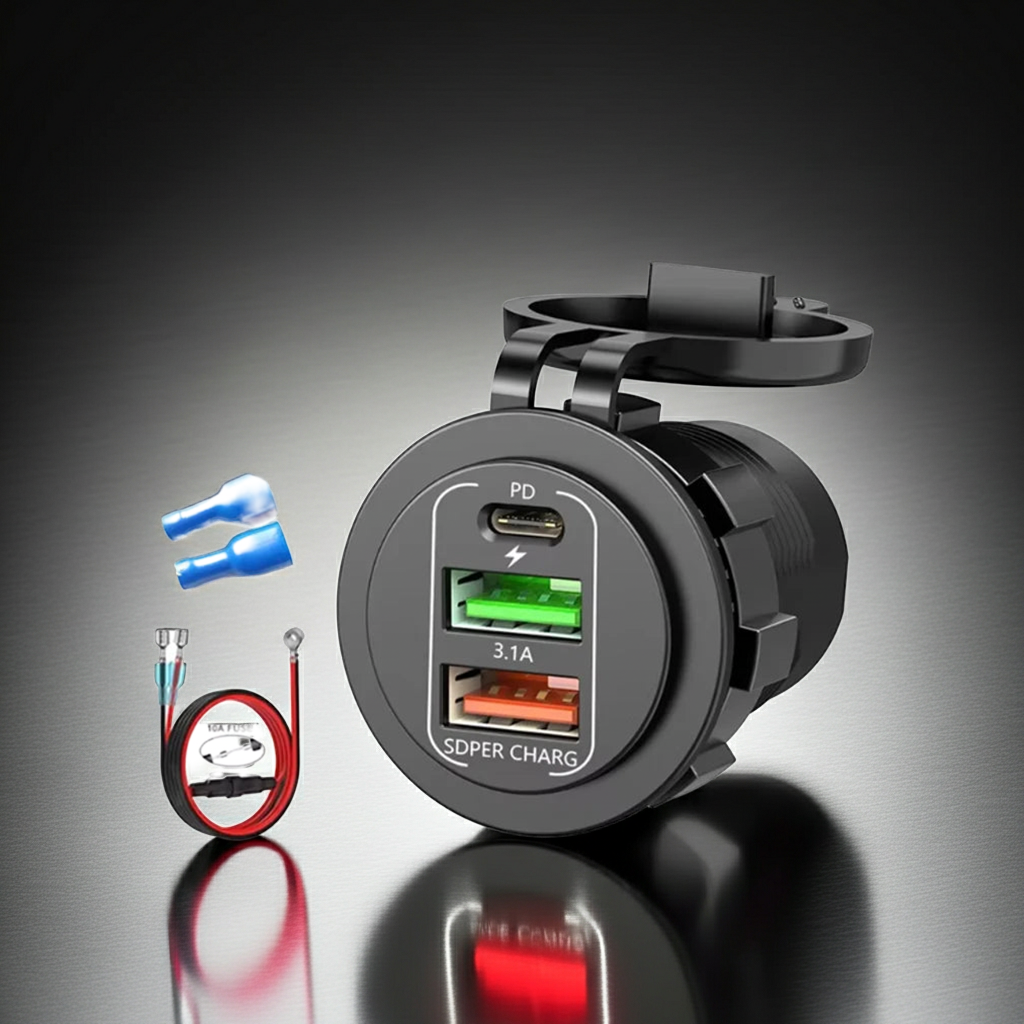 4-Port Dual PD & QC3.0 Car Charger with Voltmeter - 83W, 12V/24V