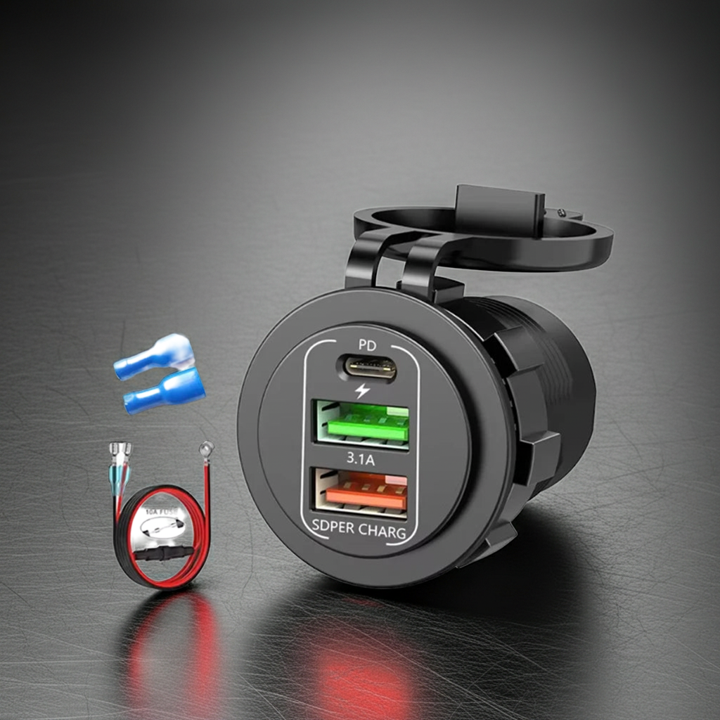 4-Port Dual PD & QC3.0 Car Charger with Voltmeter - 83W, 12V/24V