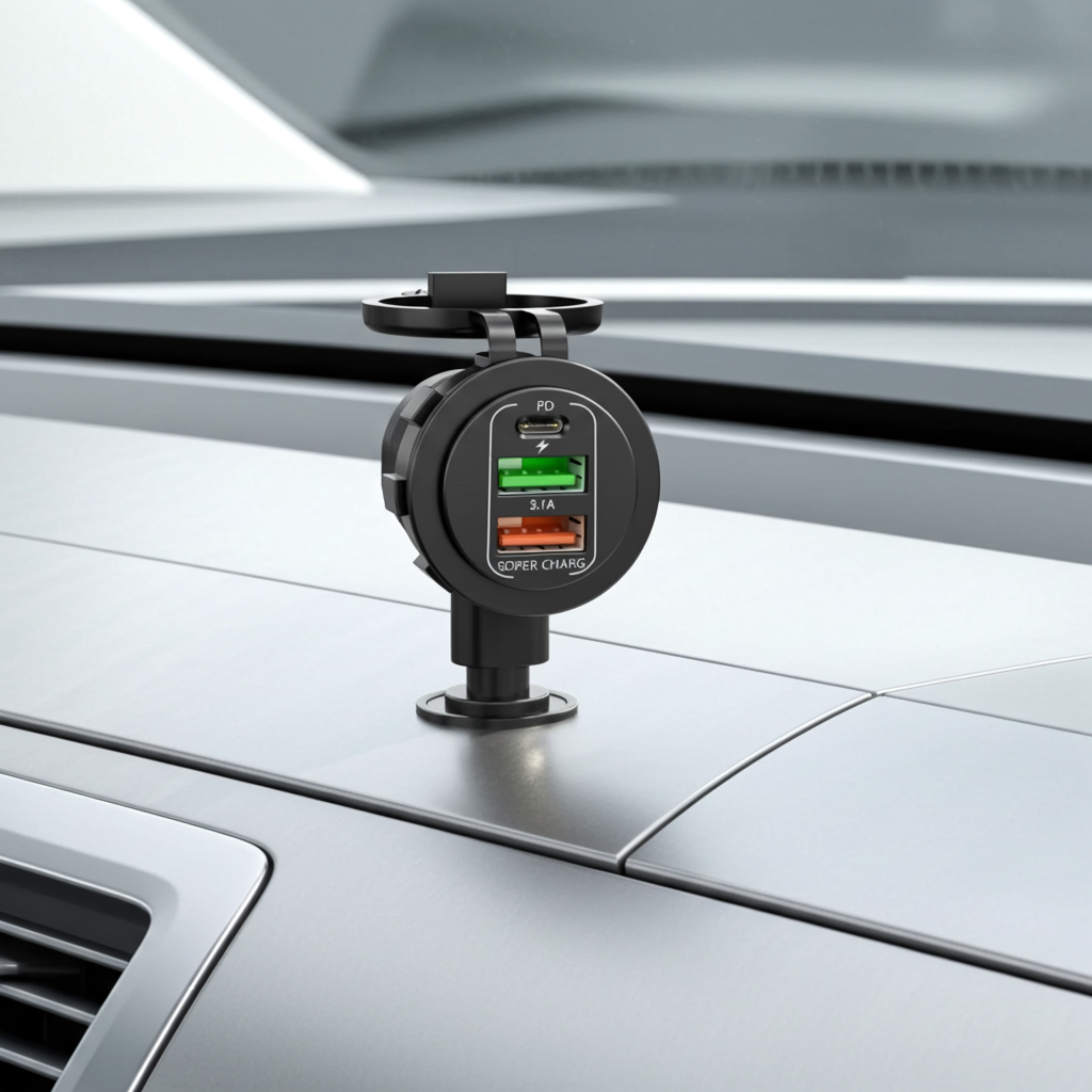 4-Port Dual PD & QC3.0 Car Charger with Voltmeter - 83W, 12V/24V