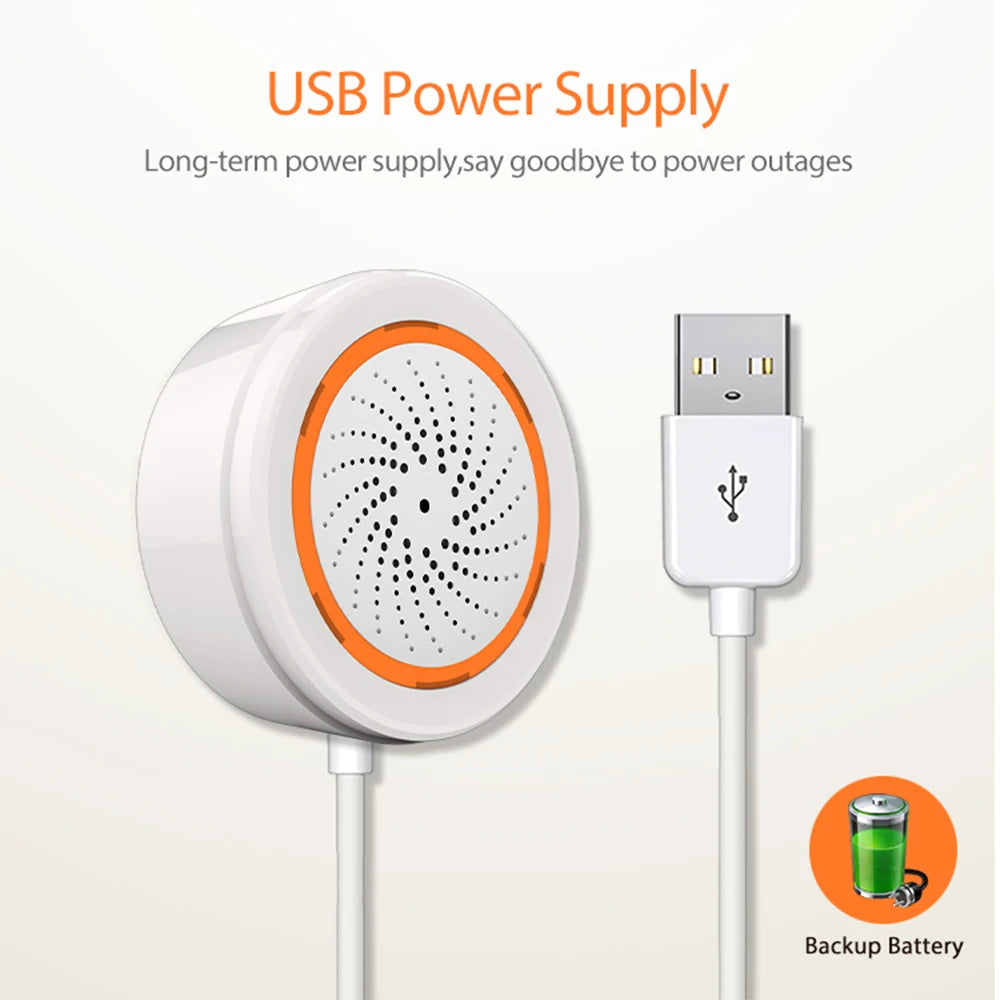 Coolcam Tuya Zigbee Smart Siren Alarm — Strobe Alerts, USB Powered