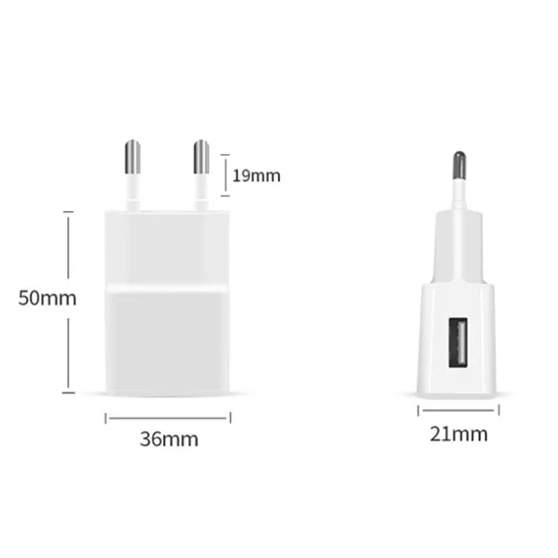 Universal 5V USB Power Adapter - AC to DC Charger, 1A/2A, EU/US Plug