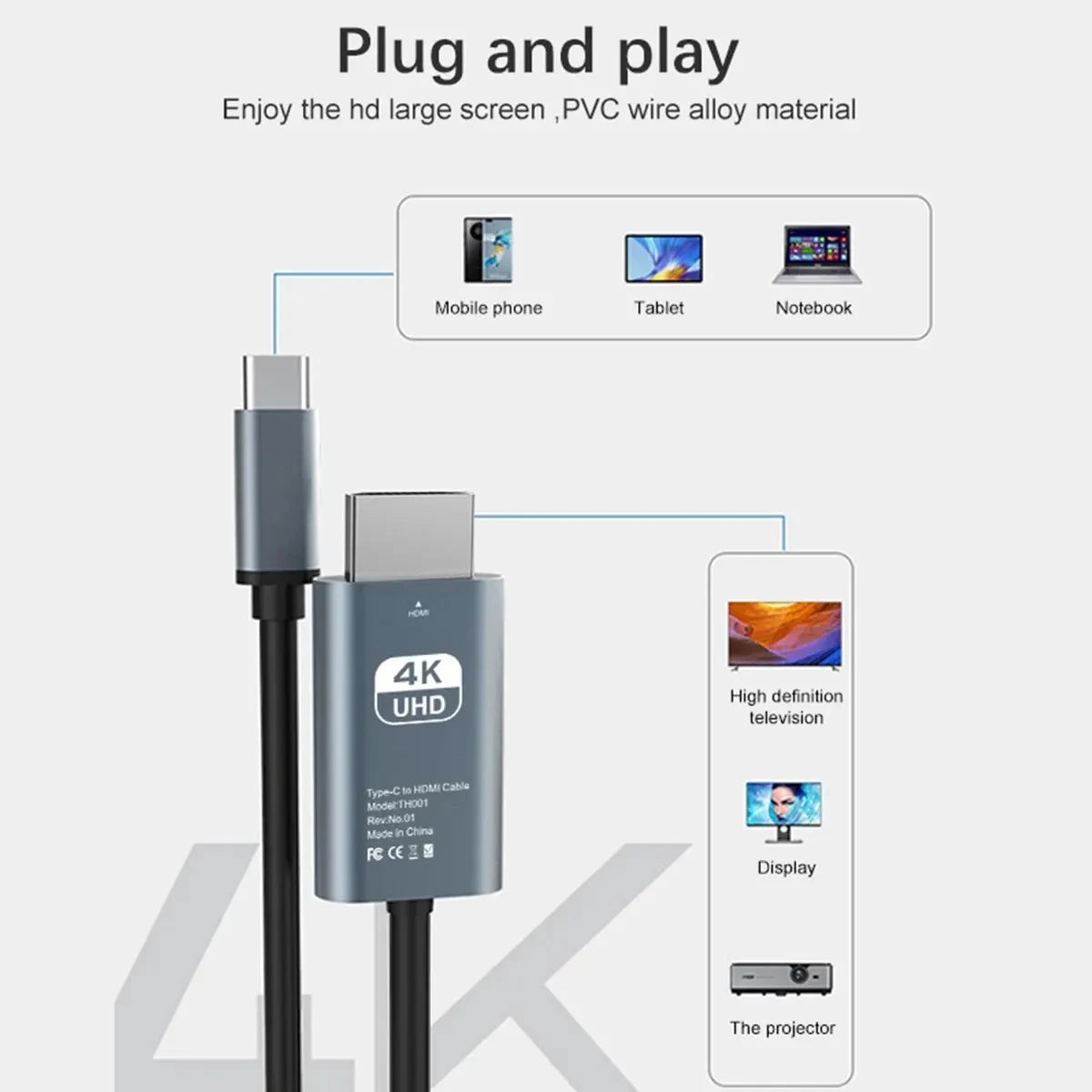 USB-C to HDMI 4K Cable — 2M Braided Screen Mirroring
