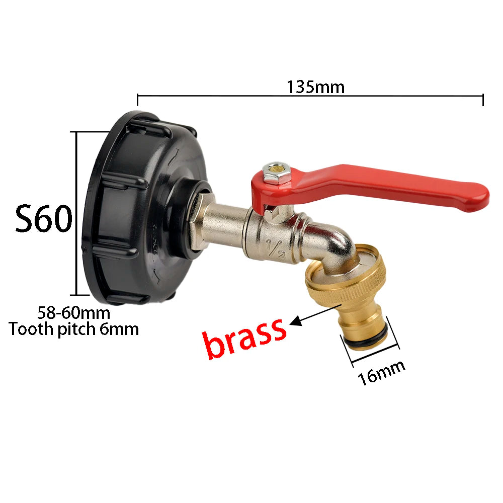 IBC Tank Tap Adapter S60x6 Thread to 16mm Quick Connect Valve Fitting