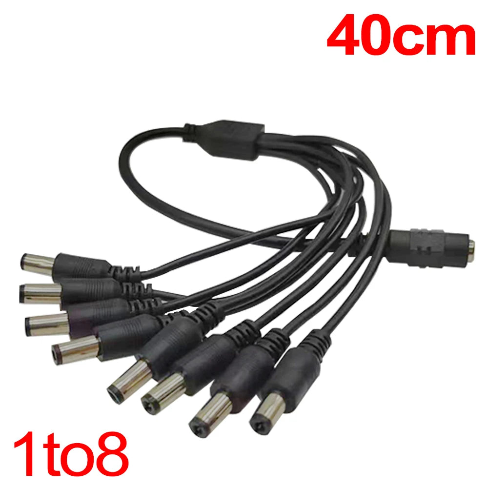 DC Power Splitter Cable — 1 to 8 Way, 5V/12V for LED & CCTV