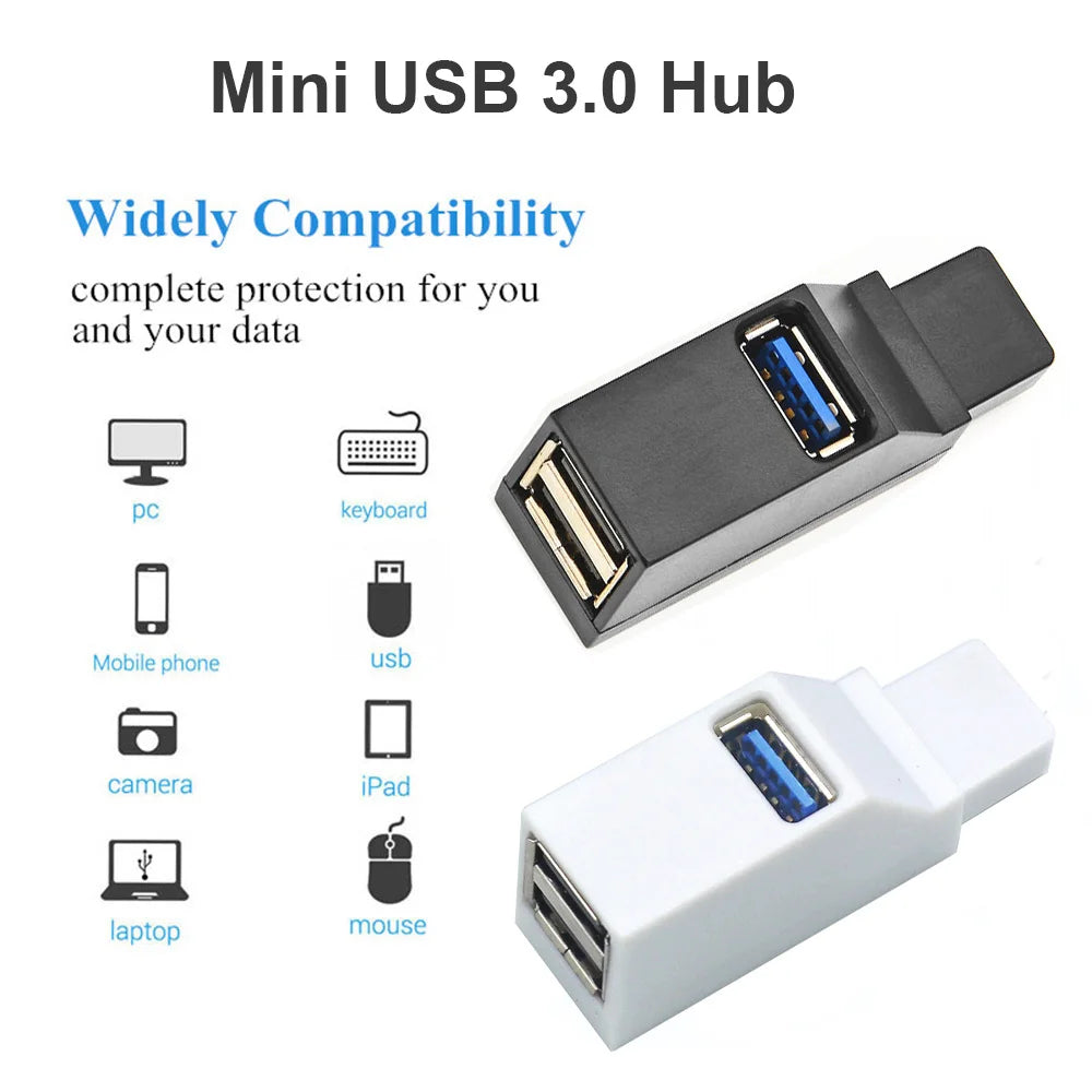 USB 3.0 Mini Hub — 1 to 3 Port Splitter for PC & Laptop