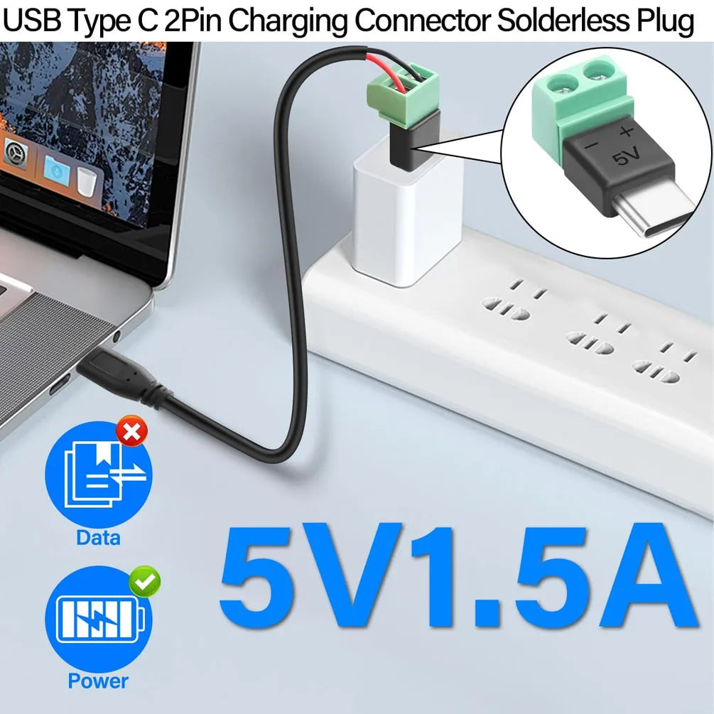 USB-C to 2-Pin No-Solder Quick Connect Terminal Adapter - 5 Pack