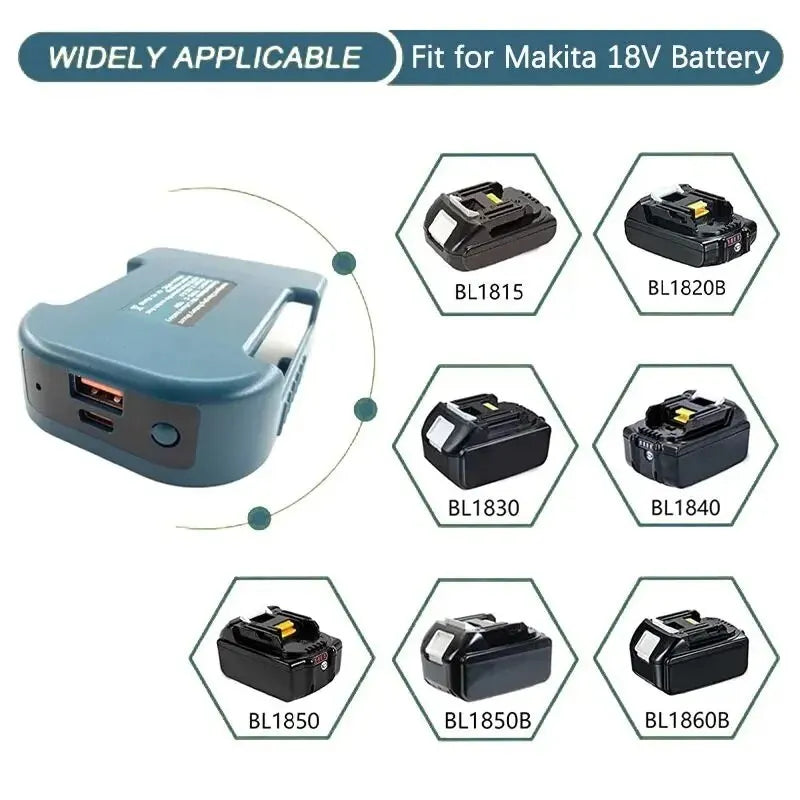 Makita 18V Battery USB & USB-C Power Adapter - Portable Charger for Job Site