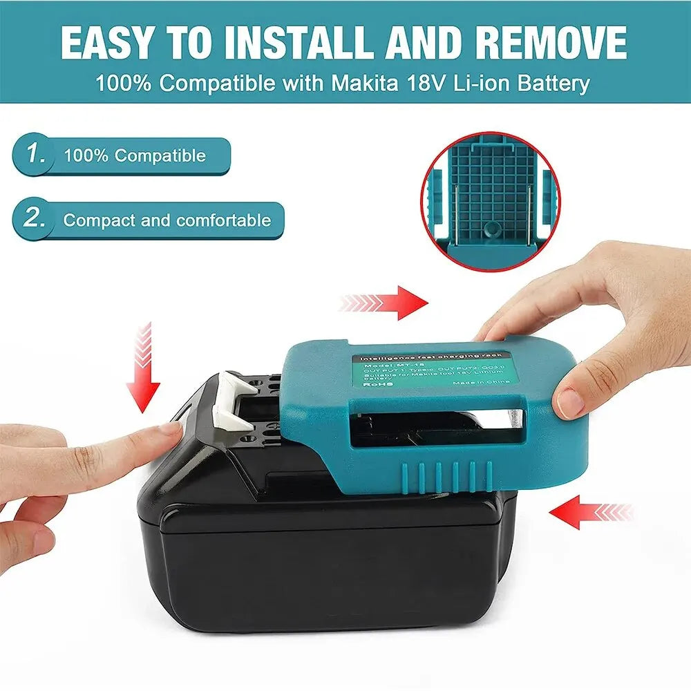 Makita 18V Battery USB & USB-C Power Adapter - Portable Charger for Job Site