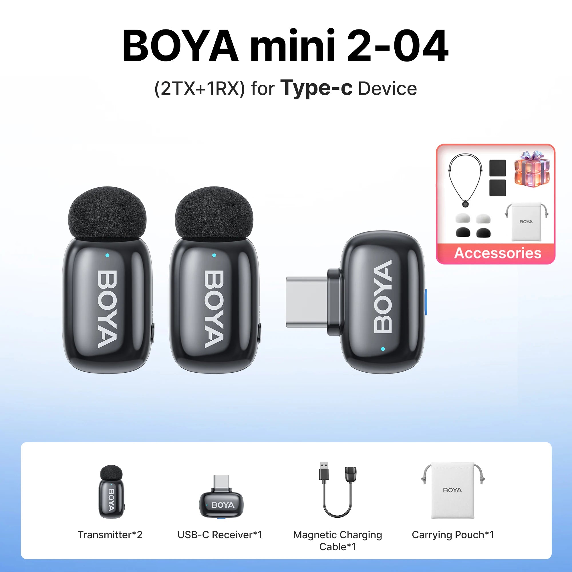 BOYA Mini 2 Wireless Lavalier Mic with AI Noise Reduction