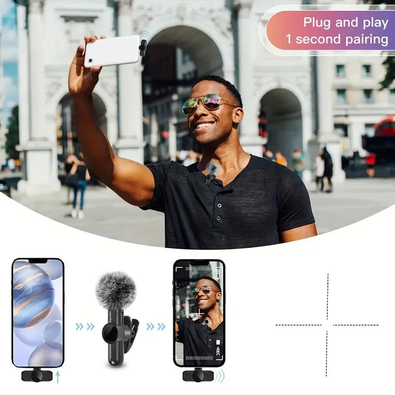Wireless Lavalier Microphone with Windproof Cover