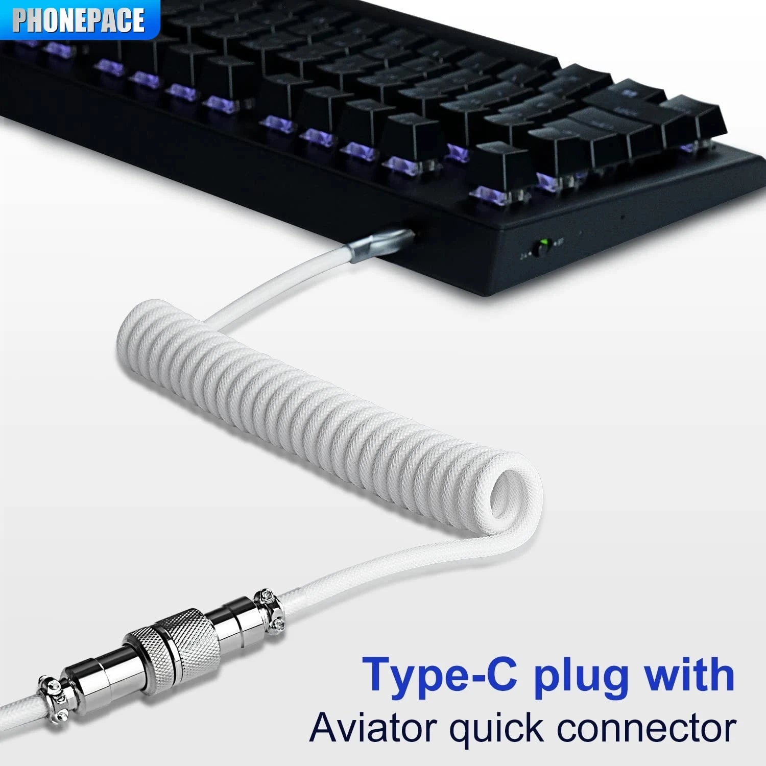 Mechanical Keyboard Coiled USB-C Cable with Aviator Connector - Up to 3M