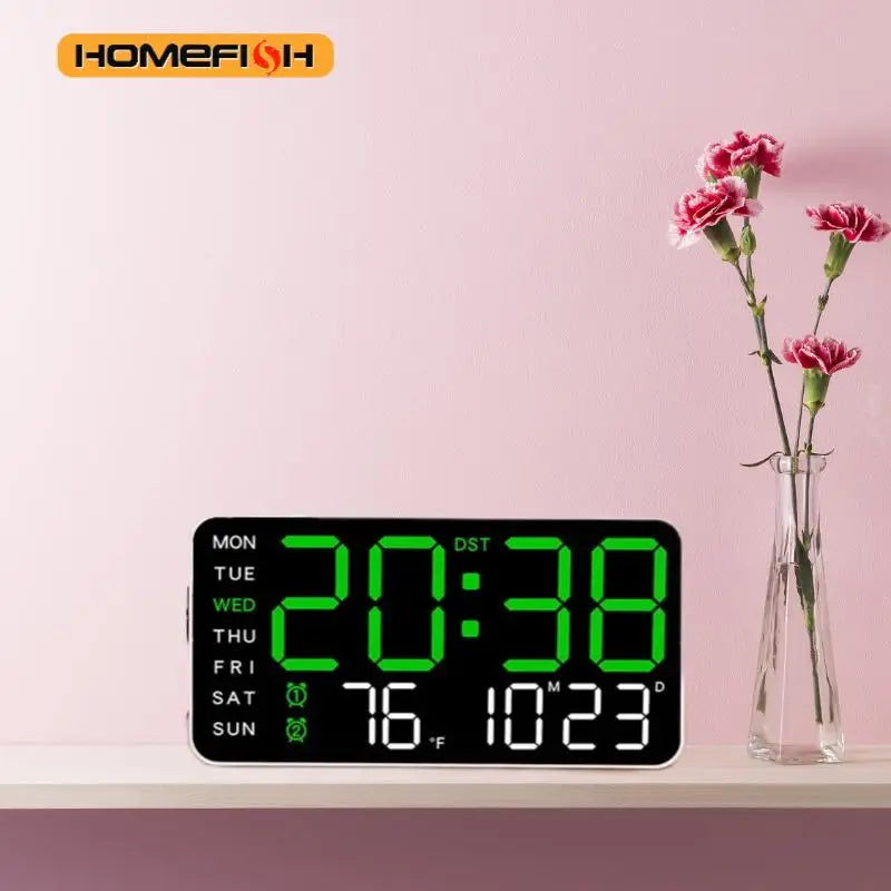 Giant LED Digital Wall Clock with Remote — Time, Temp & Date Display