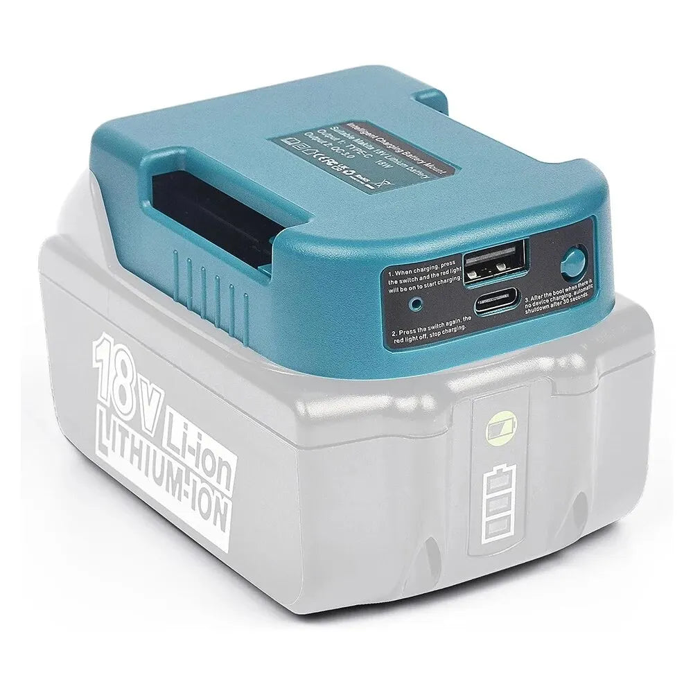 Makita 18V Battery USB & USB-C Power Adapter - Portable Charger for Job Site