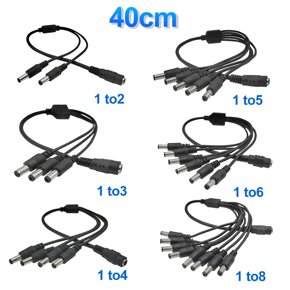 DC Power Splitter Cable — 1 to 8 Way, 5V/12V for LED & CCTV