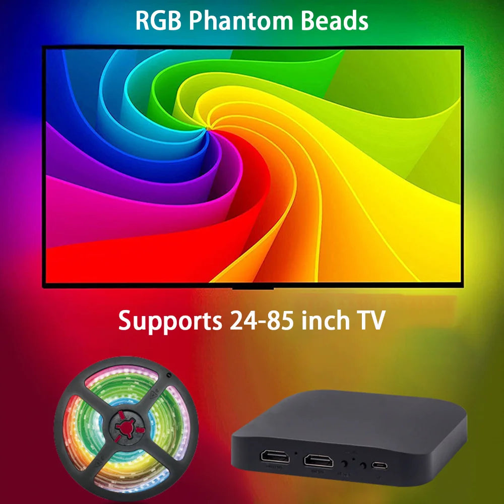 Smart Ambient TV LED Backlight Kit — HDMI Sync, RGBIC, 24–65 Inch