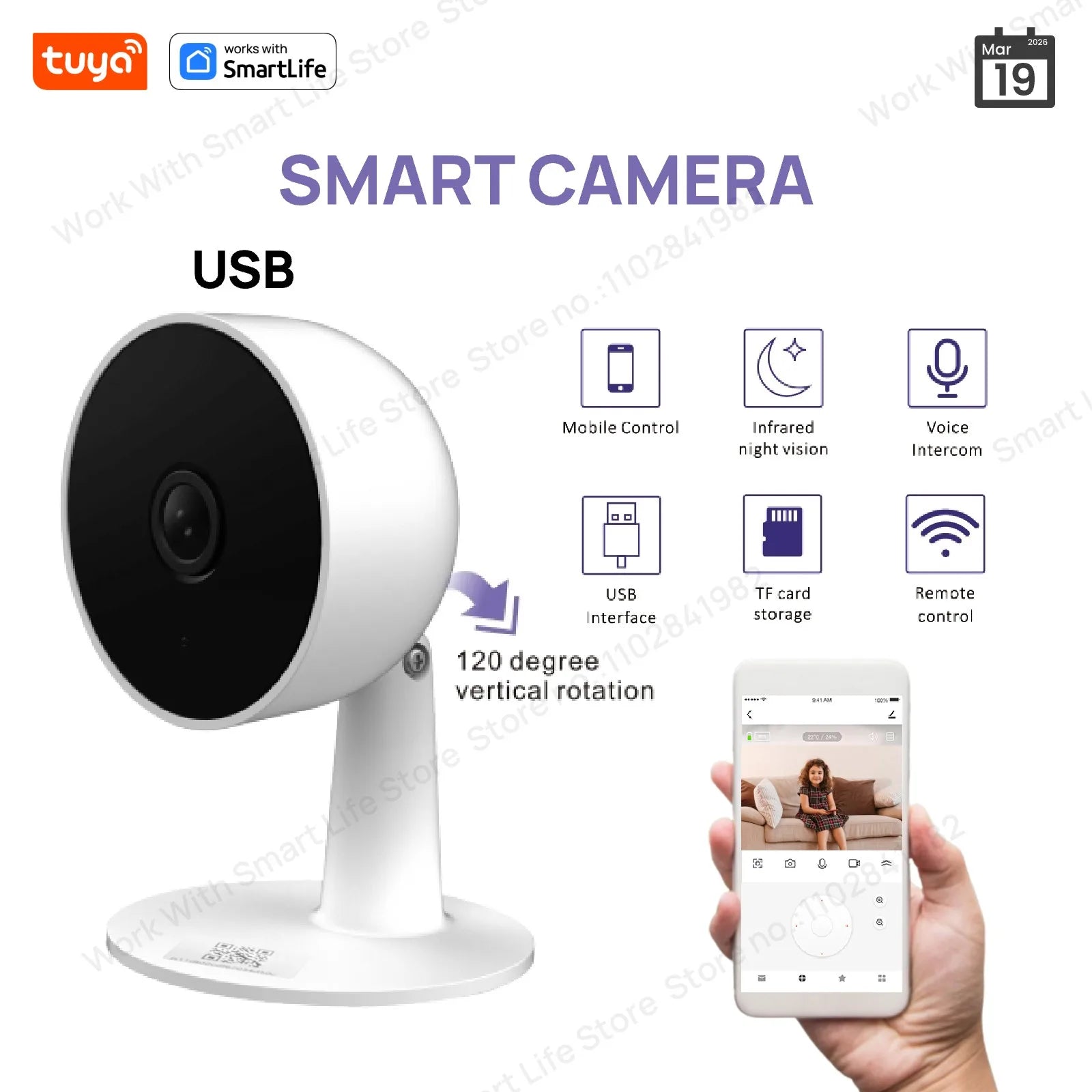 Tuya Smart 3MP HD Indoor Security Camera with Two-Way Audio