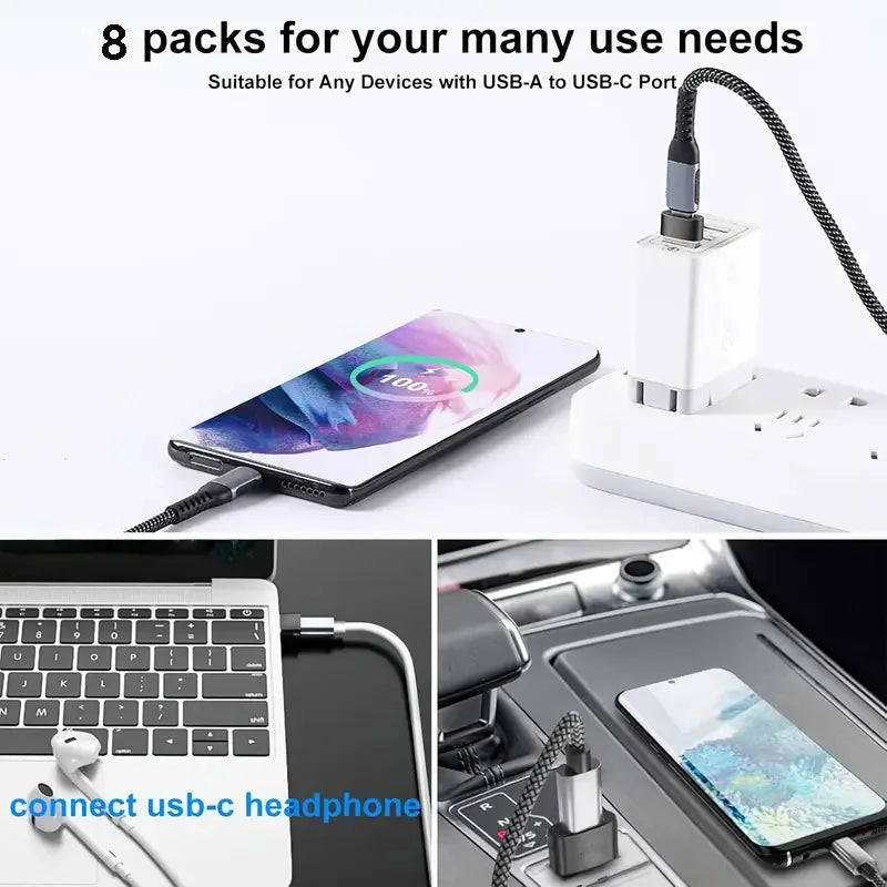 8-Pack USB-C Adapter Set - USB 3.0, USB-A & Micro USB Converters