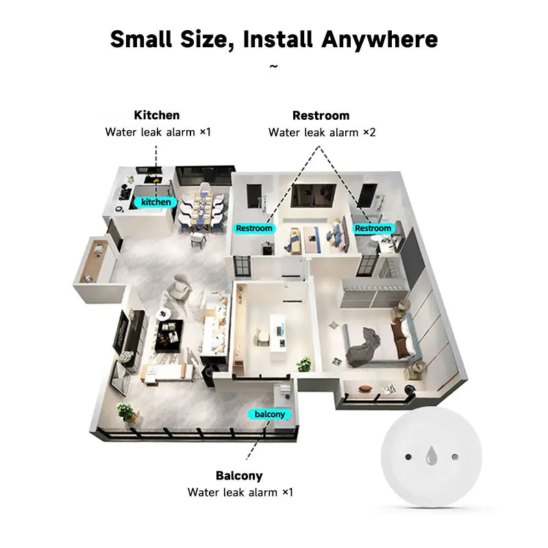 Zigbee 3.0 Smart Water Leak Sensor — Kitchen & Bathroom Flood Detector