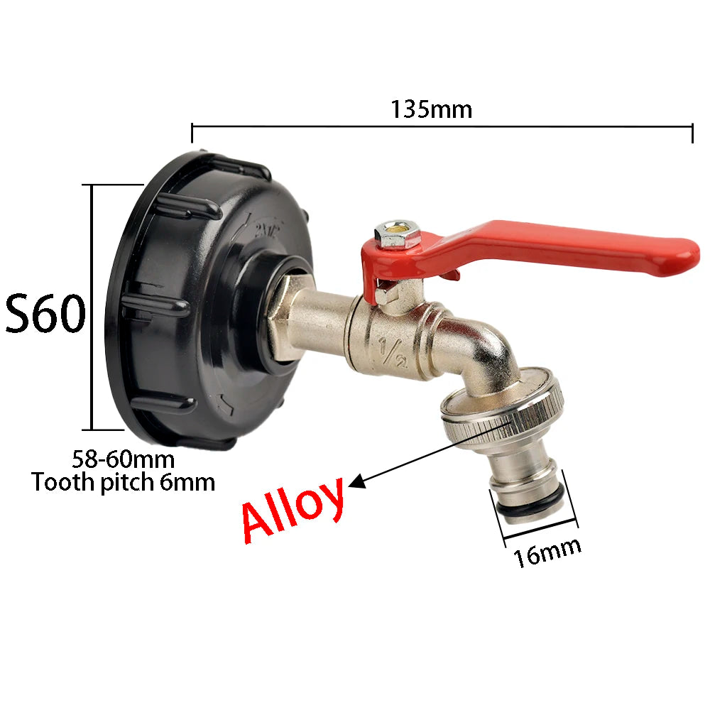 IBC Tank Tap Adapter S60x6 Thread to 16mm Quick Connect Valve Fitting
