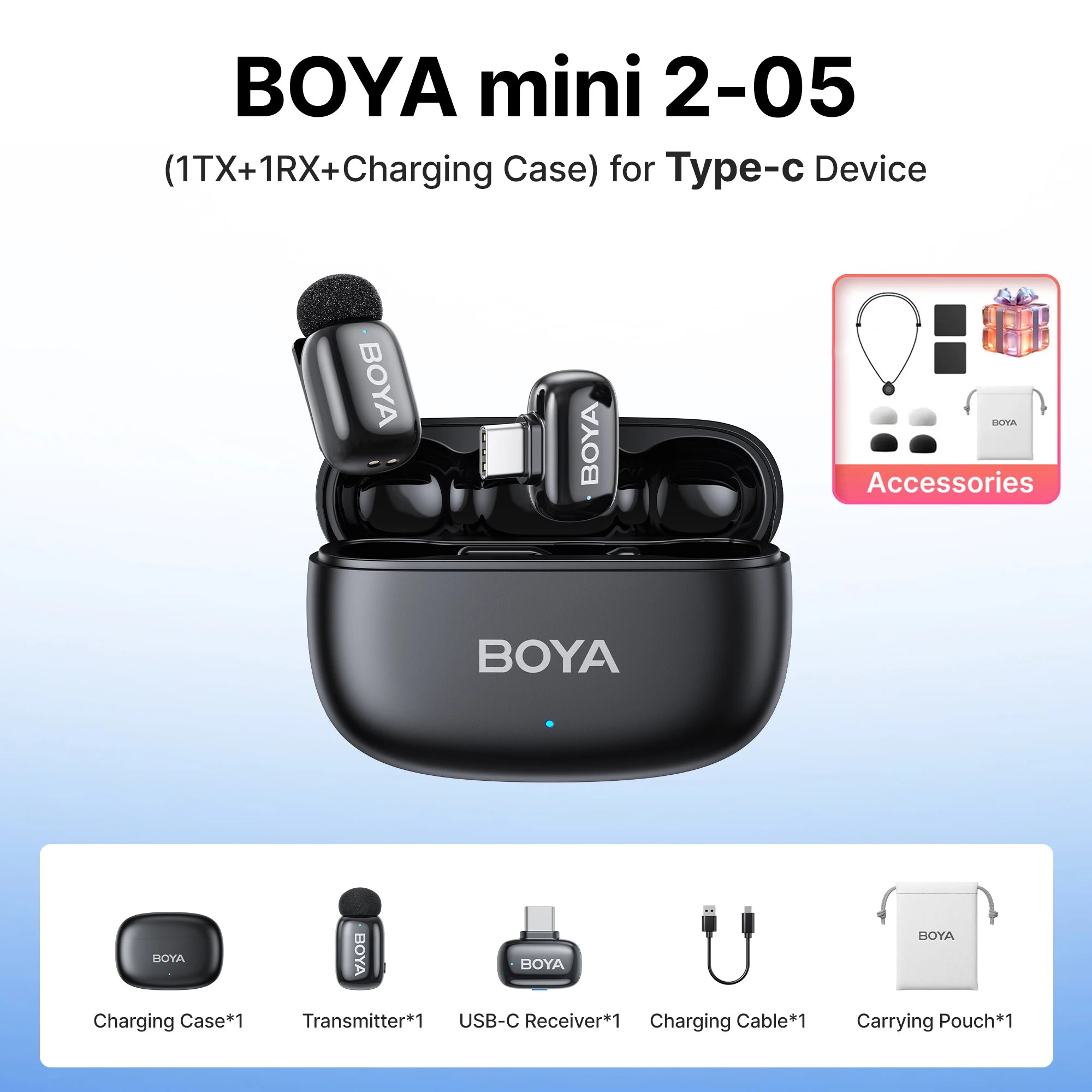 BOYA Mini 2 Wireless Lavalier Mic with AI Noise Reduction