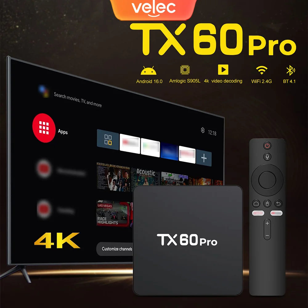 Velec Smart TV Box Android 16 — 4K Streaming, 16+256GB, Dual-Band WiFi