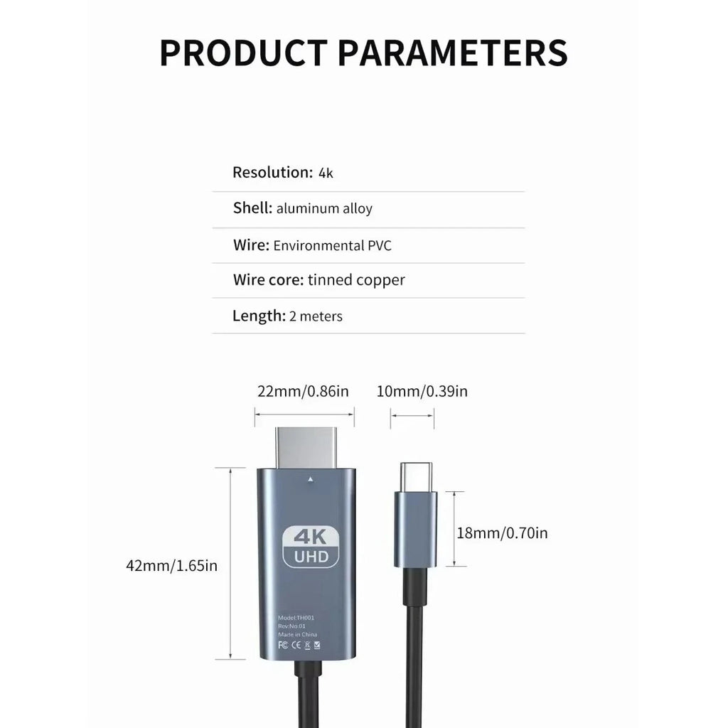 USB-C to HDMI 4K Cable — 2M Braided Screen Mirroring