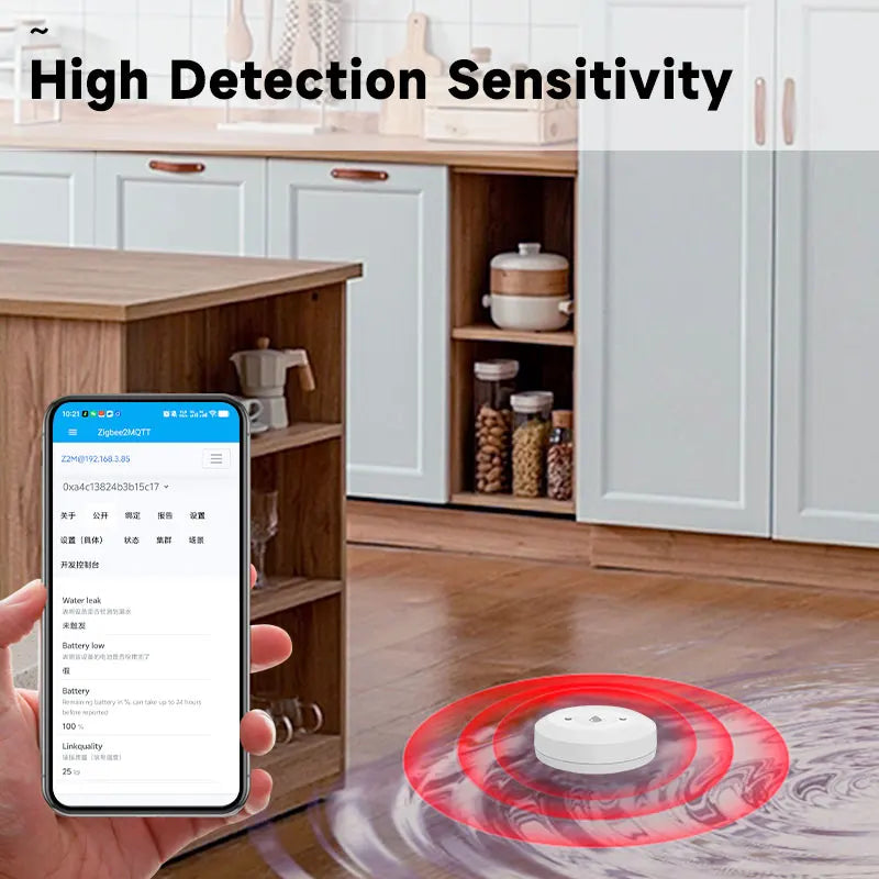 Zigbee 3.0 Smart Water Leak Sensor — Kitchen & Bathroom Flood Detector