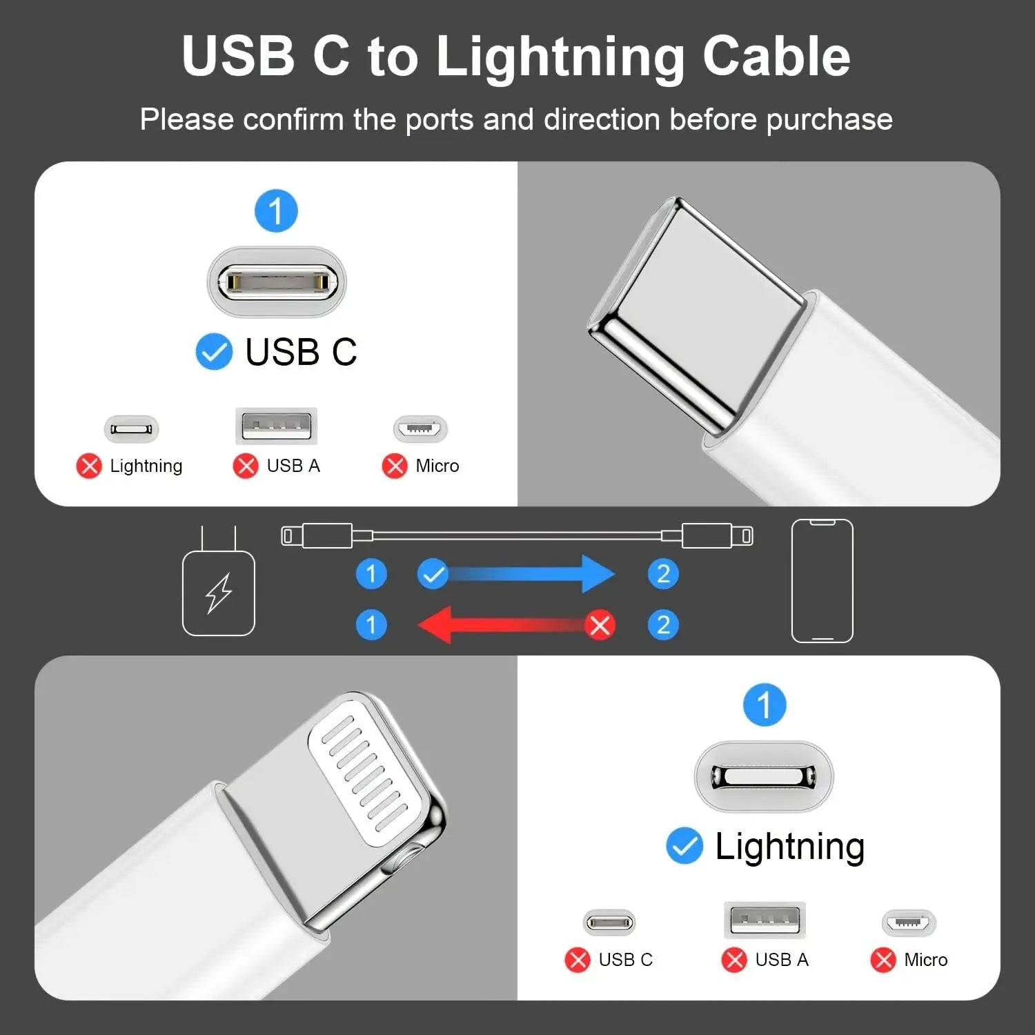 USB-C to Lightning Fast Charging Cable with CarPlay Support