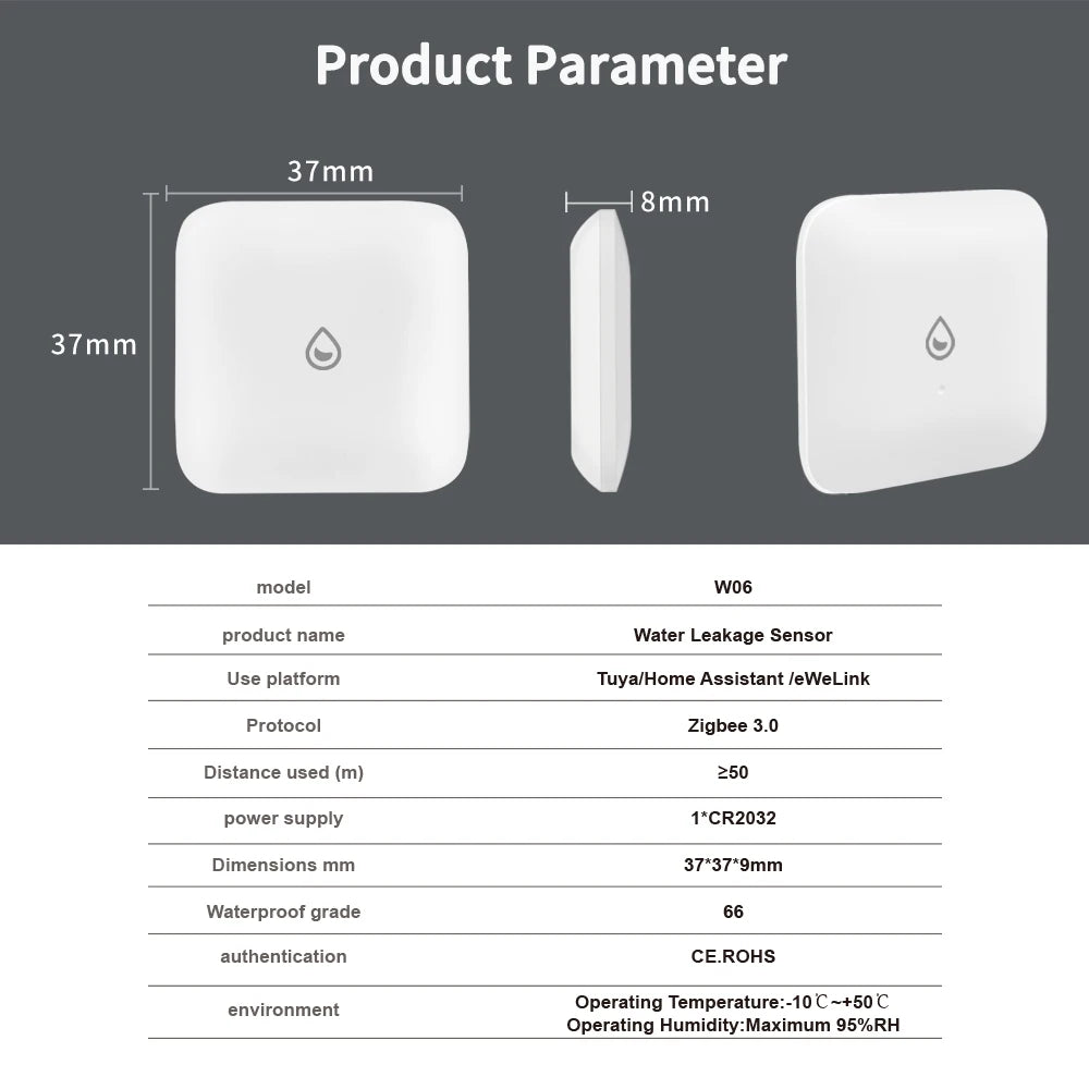 ZigBee Smart Water Leakage Detector — Tuya, Home Assistant & eWeLink
