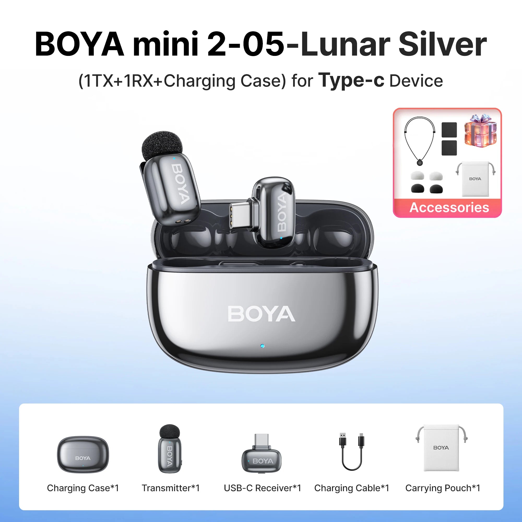 BOYA Mini 2 Wireless Lavalier Mic with AI Noise Reduction