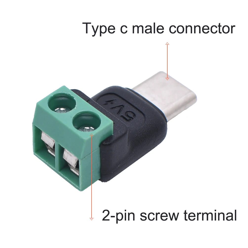 USB-C to 2-Pin No-Solder Quick Connect Terminal Adapter - 5 Pack