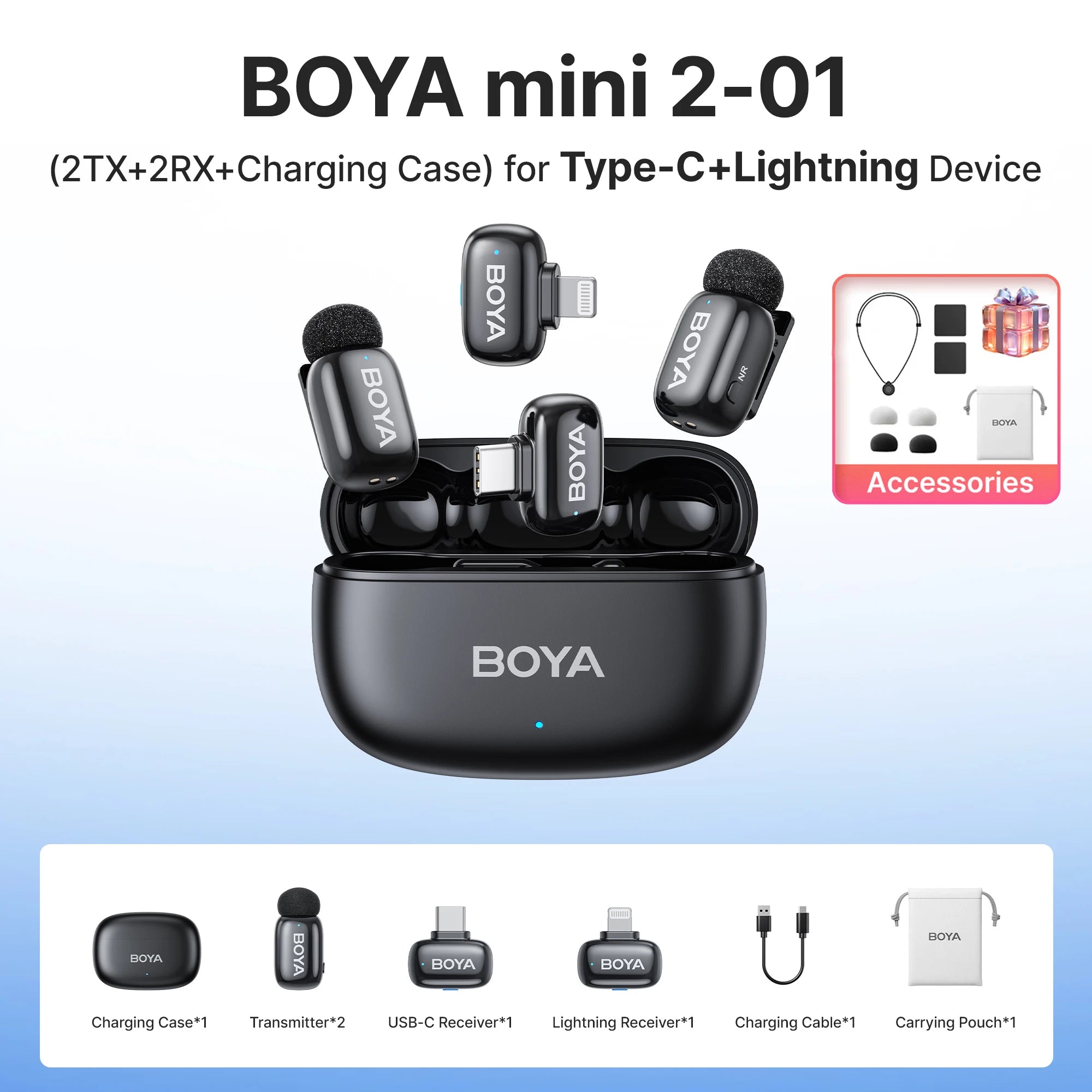 BOYA Mini 2 Wireless Lavalier Mic with AI Noise Reduction