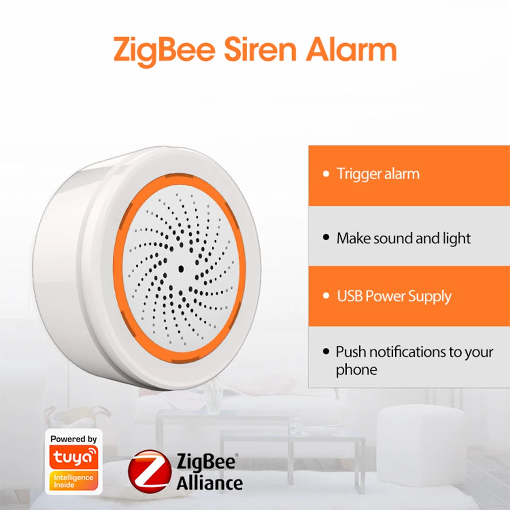 Coolcam Tuya Zigbee Smart Siren Alarm — Strobe Alerts, USB Powered