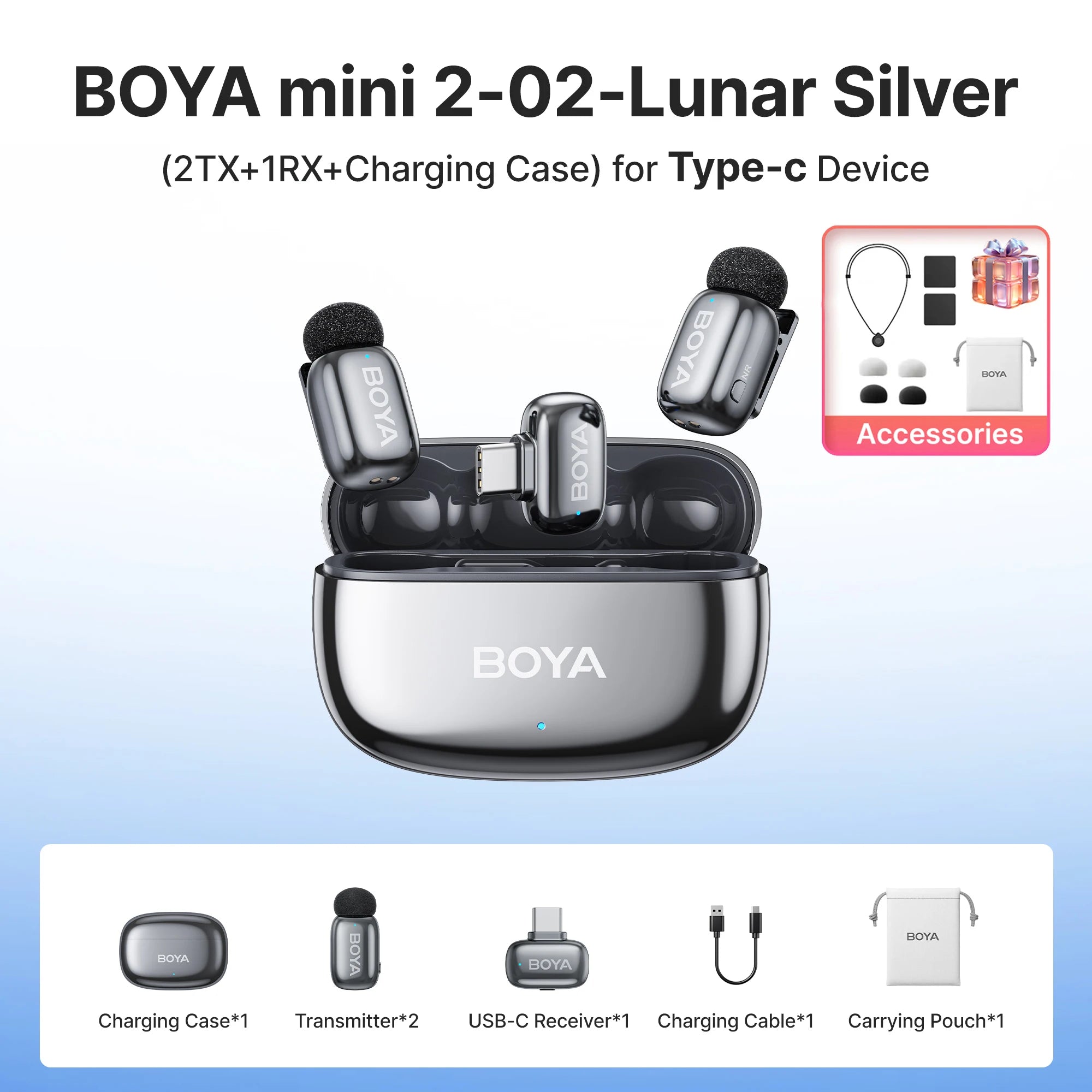 BOYA Mini 2 Wireless Lavalier Mic with AI Noise Reduction