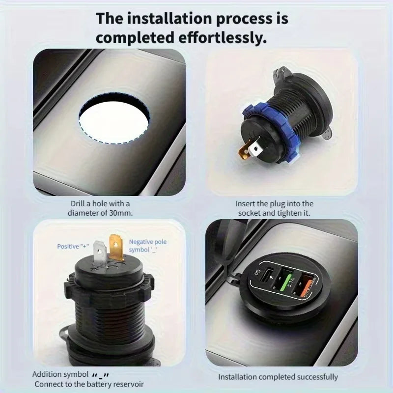 4-Port Dual PD & QC3.0 Car Charger with Voltmeter - 83W, 12V/24V
