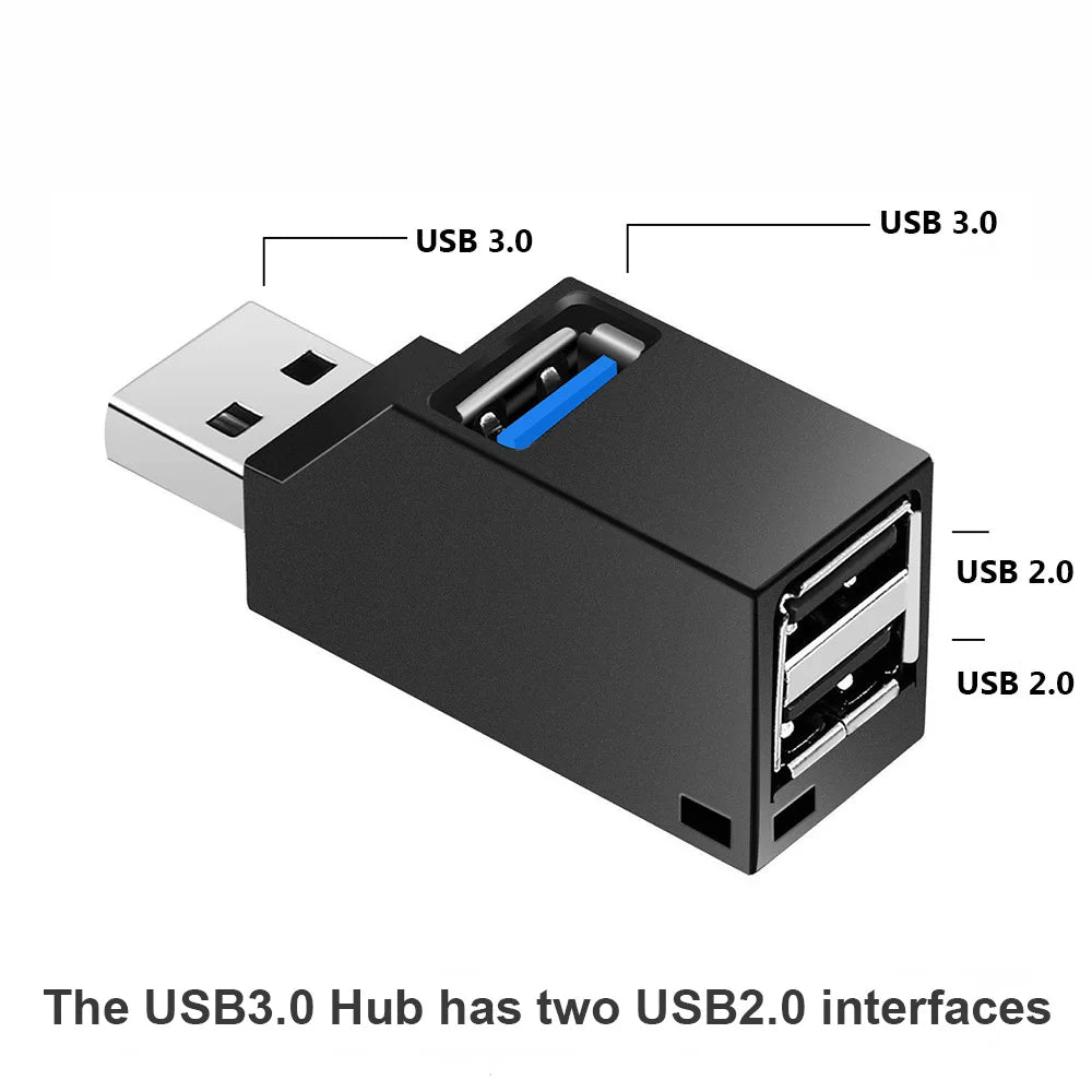 USB 3.0 Mini Hub — 1 to 3 Port Splitter for PC & Laptop