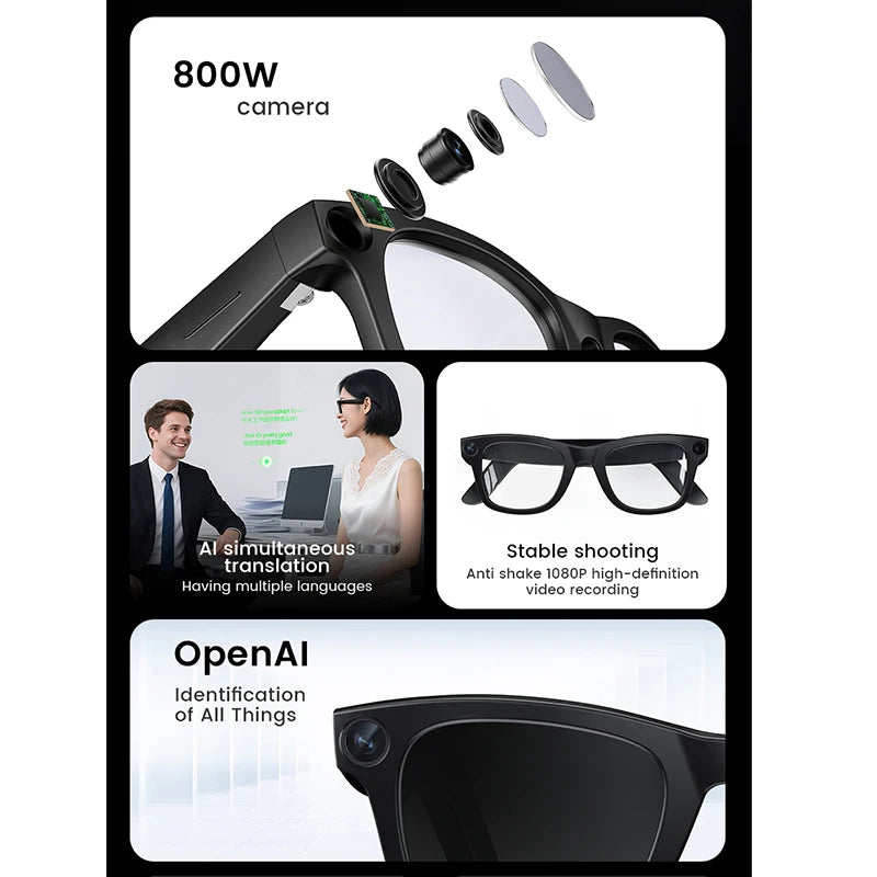 AI Smart Glasses — HD Photo & Video, 100+ Language Translation, Bluetooth