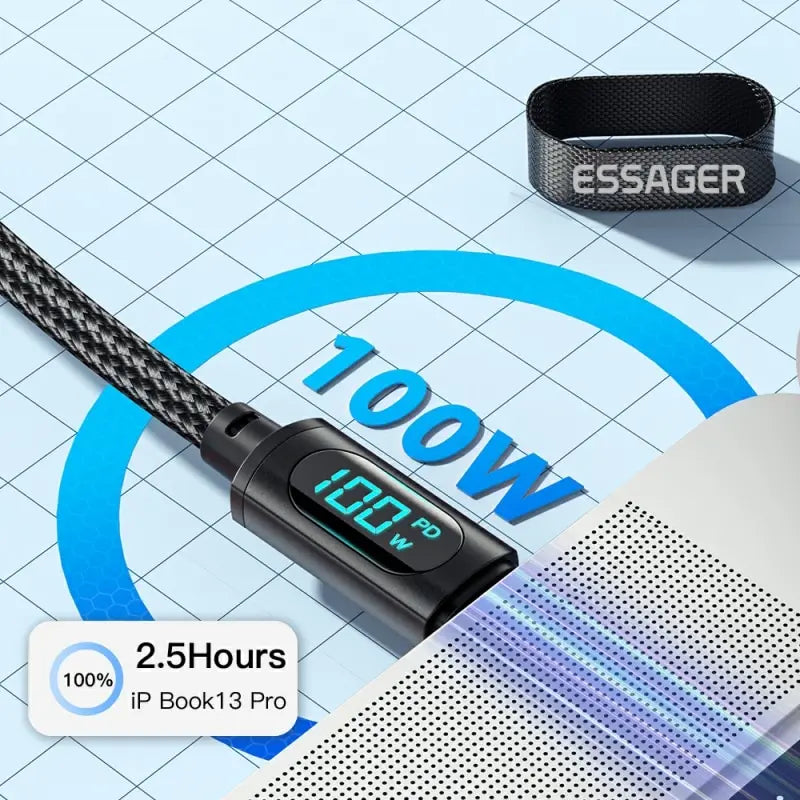 Essager 100W USB-C to USB-C Fast Charging Cable with LED Display