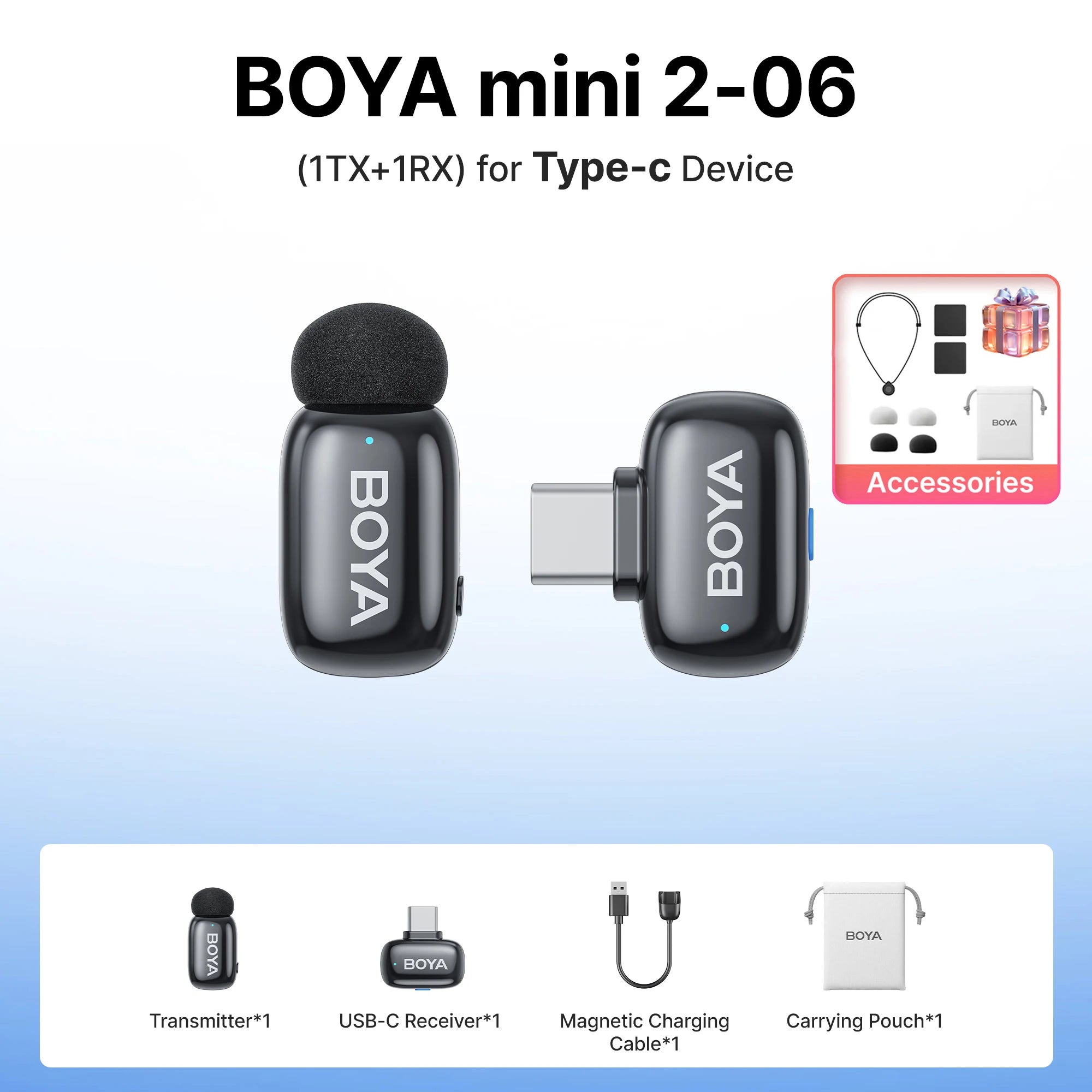 BOYA Mini 2 Wireless Lavalier Mic with AI Noise Reduction