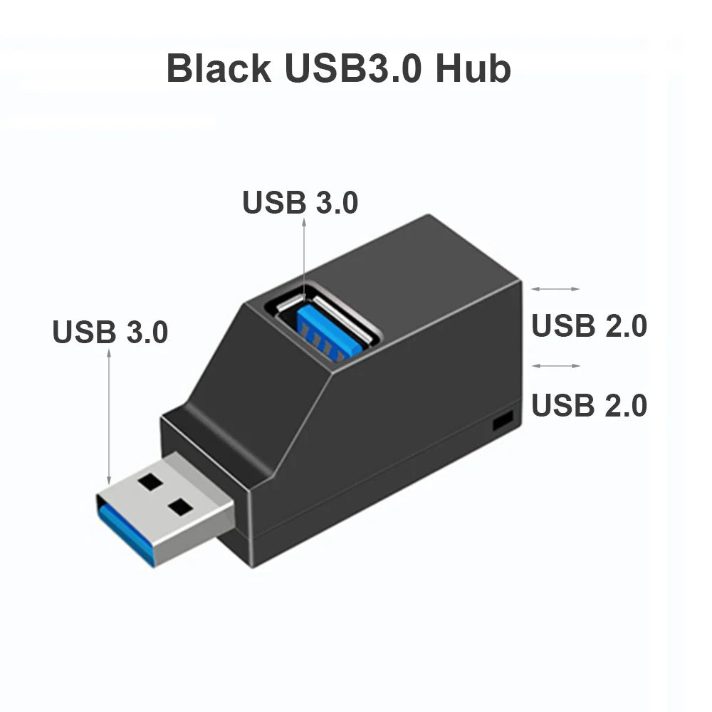 USB 3.0 Mini Hub — 1 to 3 Port Splitter for PC & Laptop