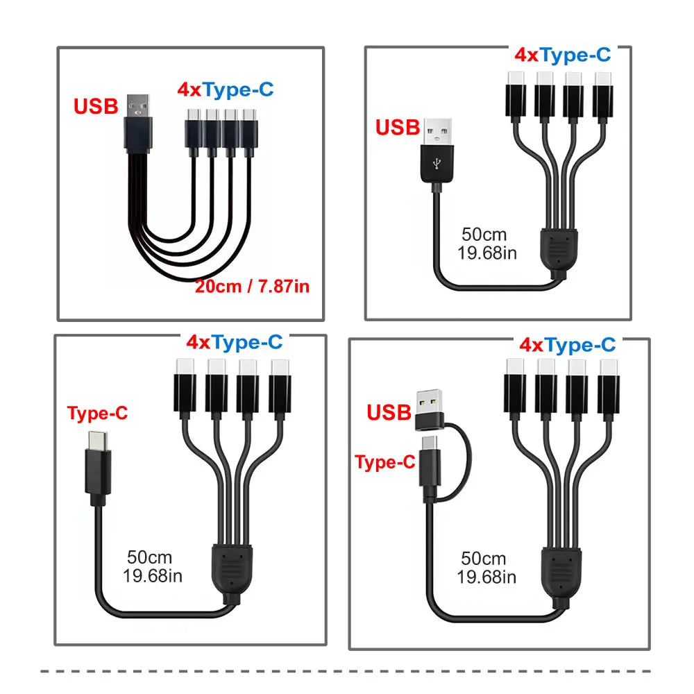 4-in-1 Multi USB Charging Cable — USB-C, Micro USB & PD Splitter