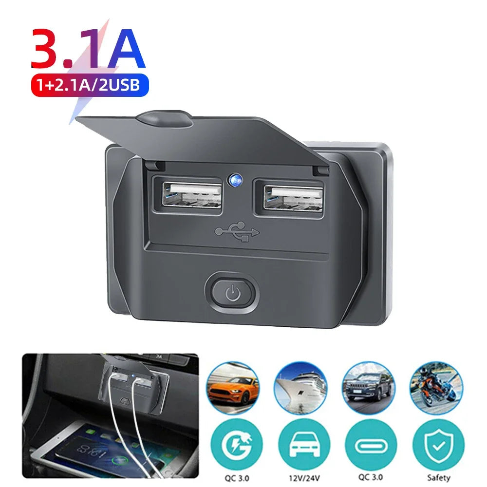 Car Charger Socket Adapter with Switch - PD & QC3.0, 12V/24V, 96W