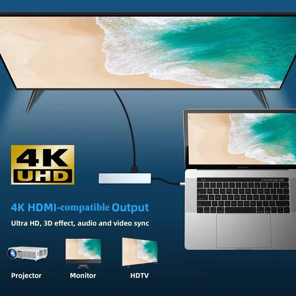 8-in-1 USB-C Hub Docking Station - 4K HDMI, RJ45, PD 100W, SD/TF