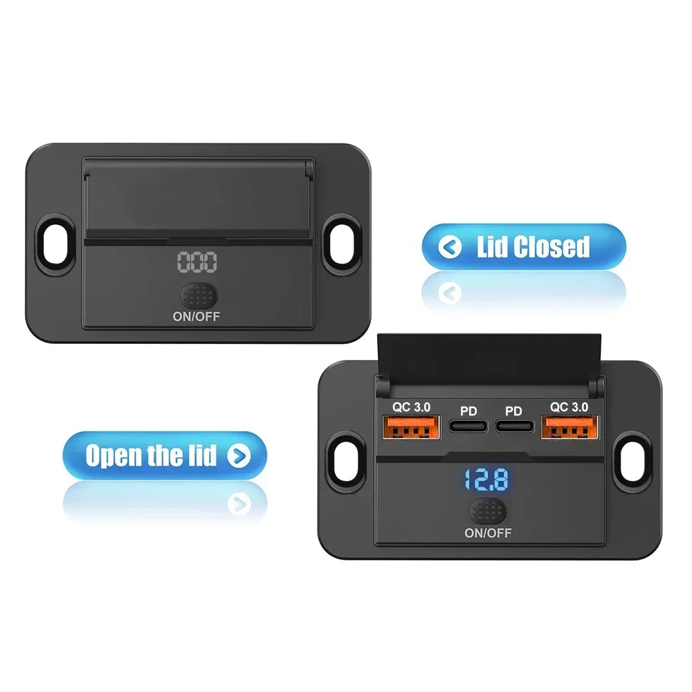 Car Charger Socket Adapter with Switch - PD & QC3.0, 12V/24V, 96W
