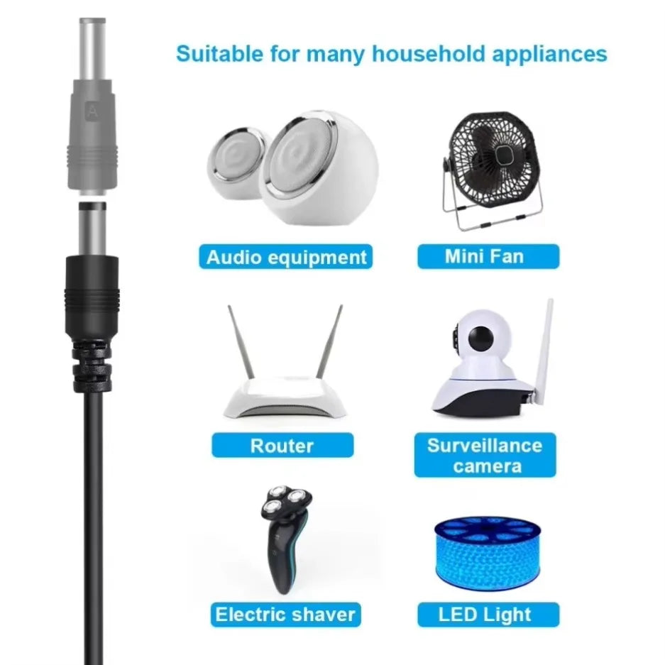 Universal USB to DC 5.5mm Power Cable — 8 Connector Tips, 5V