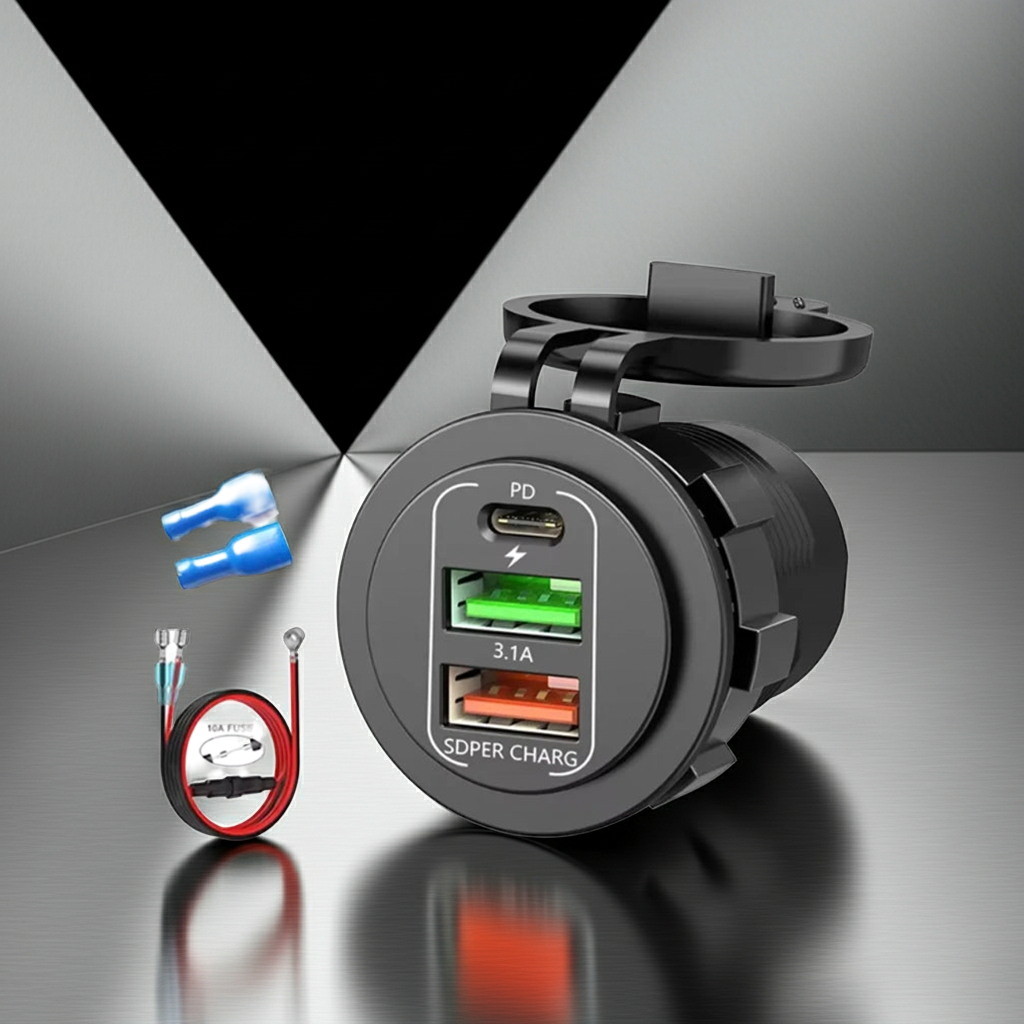 4-Port Dual PD & QC3.0 Car Charger with Voltmeter - 83W, 12V/24V