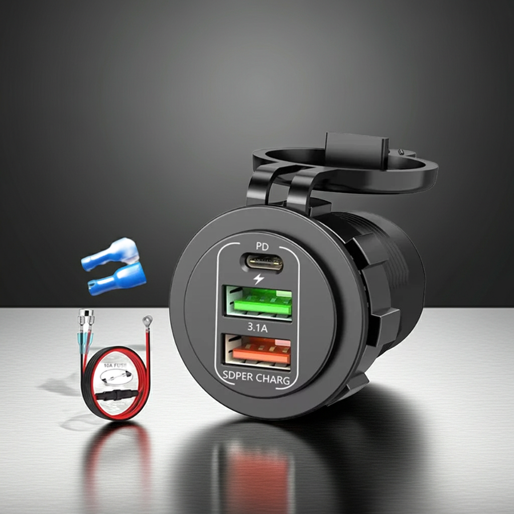 4-Port Dual PD & QC3.0 Car Charger with Voltmeter - 83W, 12V/24V