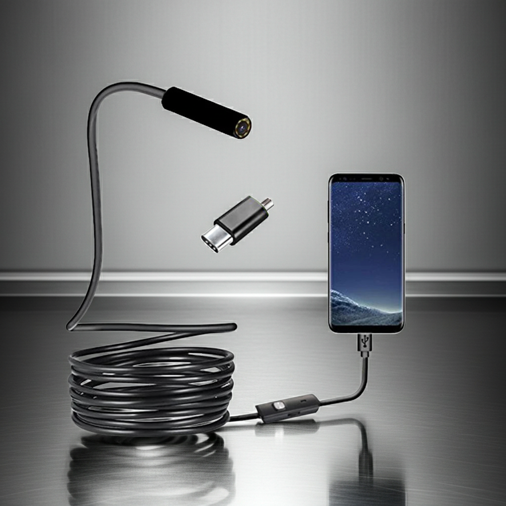 USB-C Endoscope Inspection Camera - 7mm Hard Cable, IP67 Waterproof