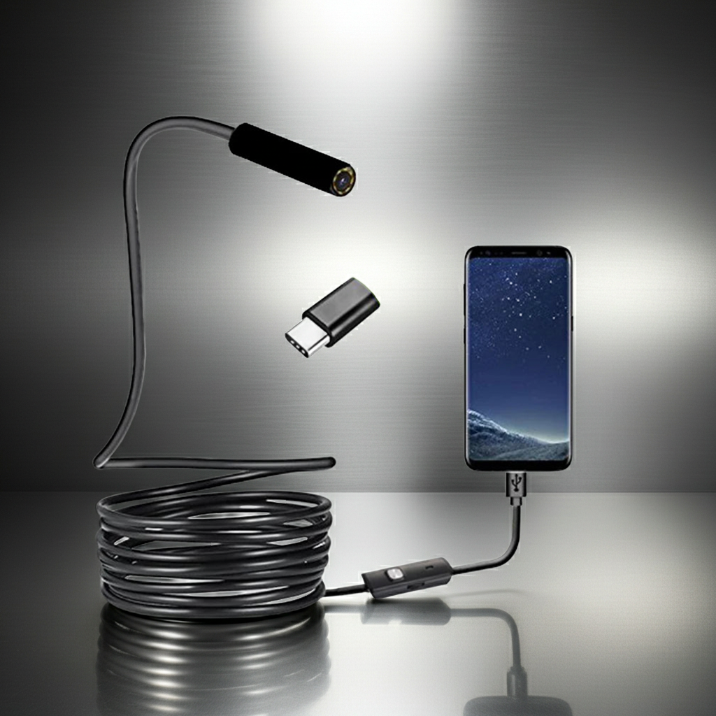 USB-C Endoscope Inspection Camera - 7mm Hard Cable, IP67 Waterproof