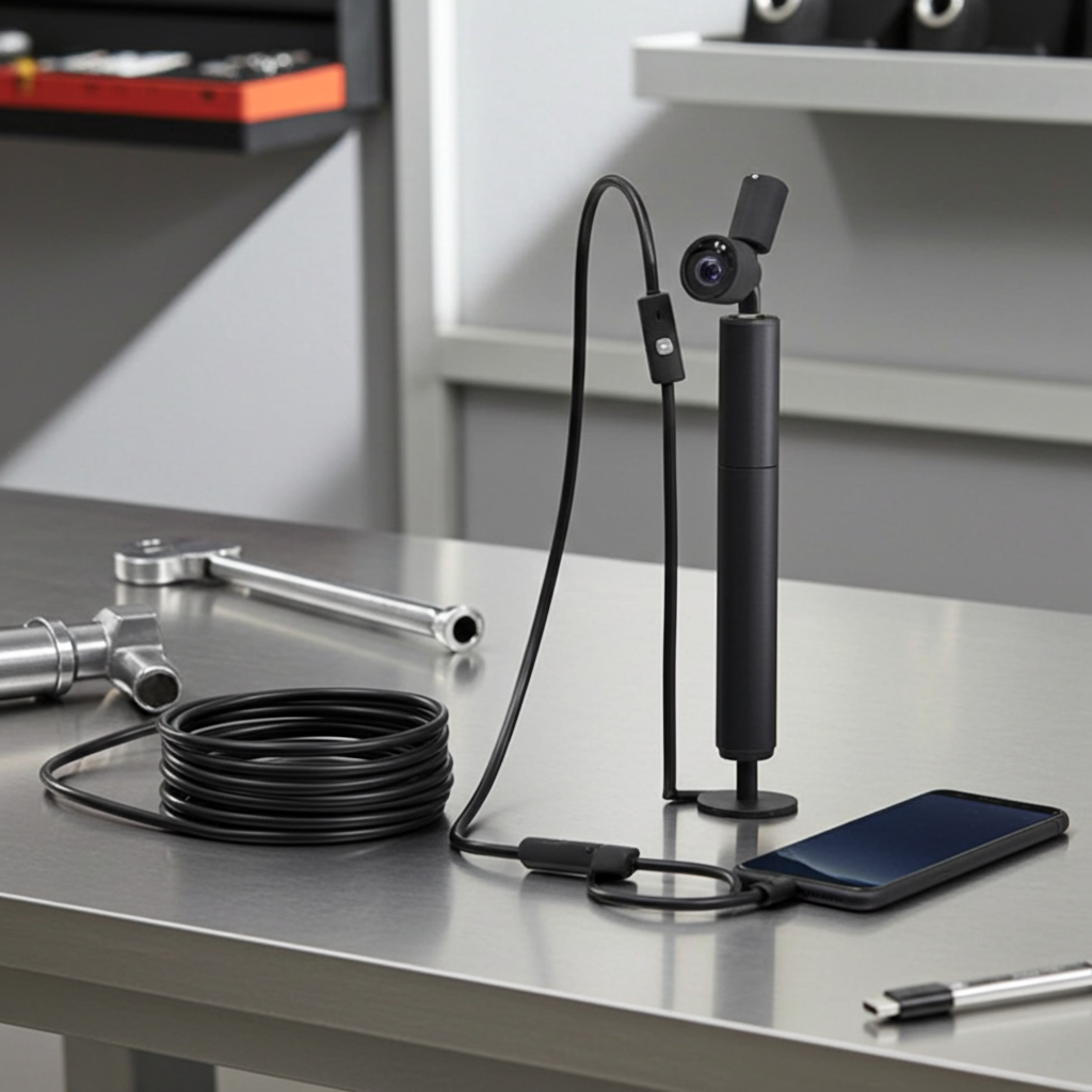 USB-C Endoscope Inspection Camera - 7mm Hard Cable, IP67 Waterproof